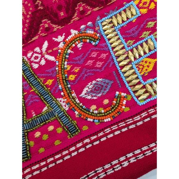 Ale By Alessandra PEACE Beaded Embroidered Tassel Zip Clutch Boho Free Spirit - Picture 4 of 6